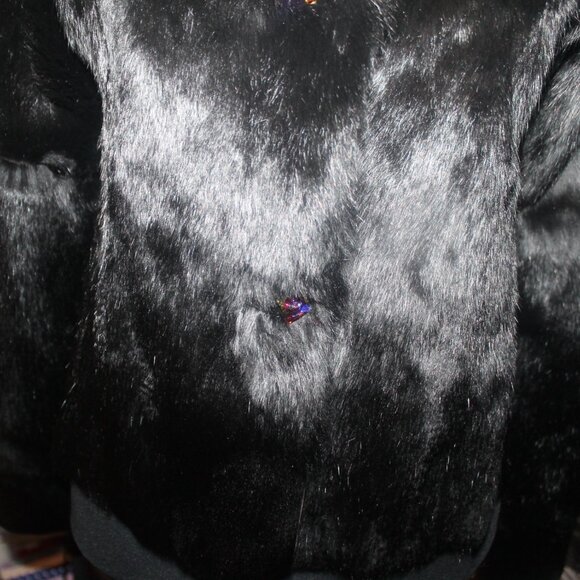 Glamorous Button Front Sheer Genuine Black  Rabbit Fur Jacket Coat - Picture 9 of 10